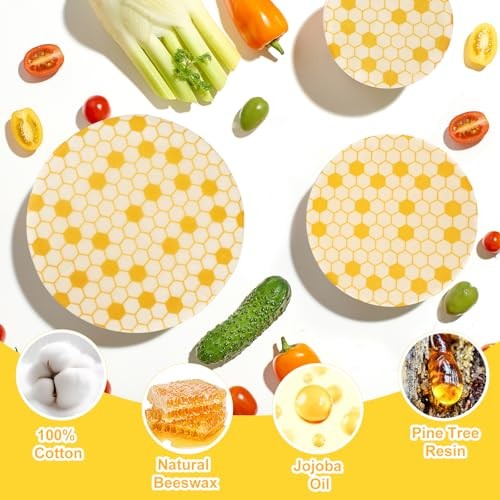 6Pcs Beeswax Bowl Covers, Reusable Bowl Covers 3 Sizes, Kitchen Storage