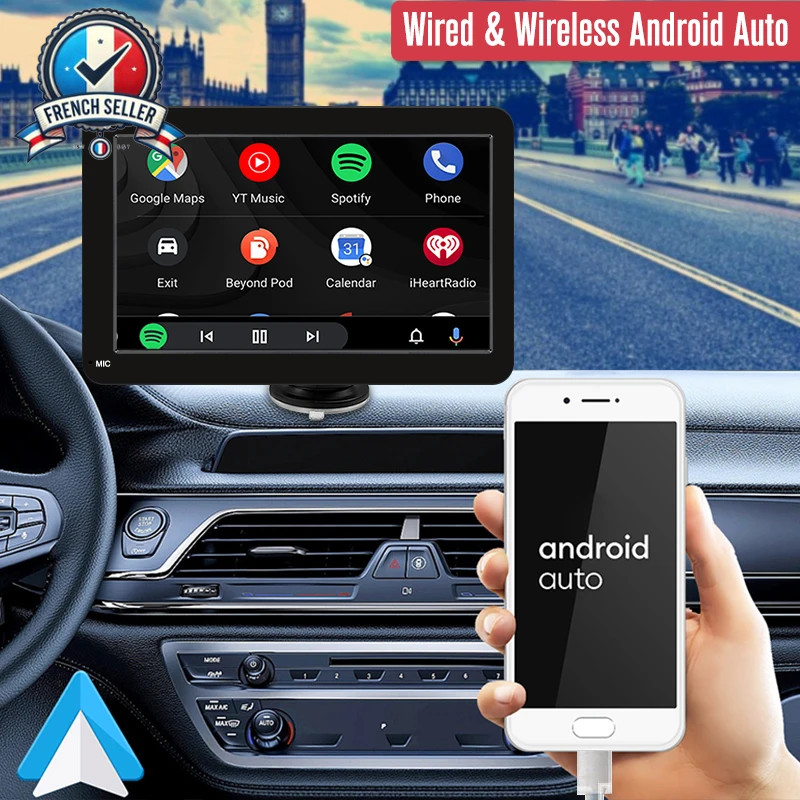 Portable CarPlay Android Car Stereo - 7" Touch Screen, Video Player, USB, AUX,