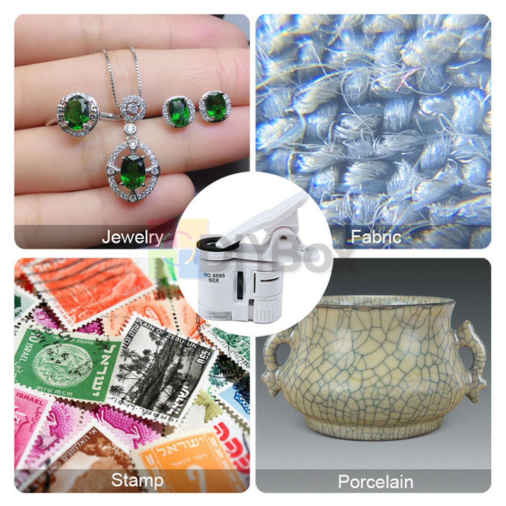 60X Mobile Phone Microscope Cellphone Clip Pocket Magnifying Glass LED Light