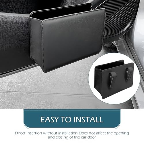 Car Trash Can, Leather Vehicle Trash Bin with 1 Roll Trash Bag, Mini Foldable