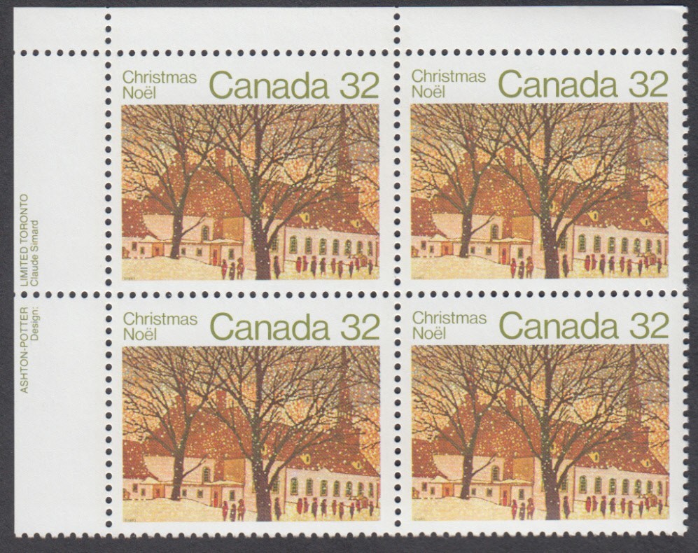 Canada - #1004 Christmas Plate Block - MNH