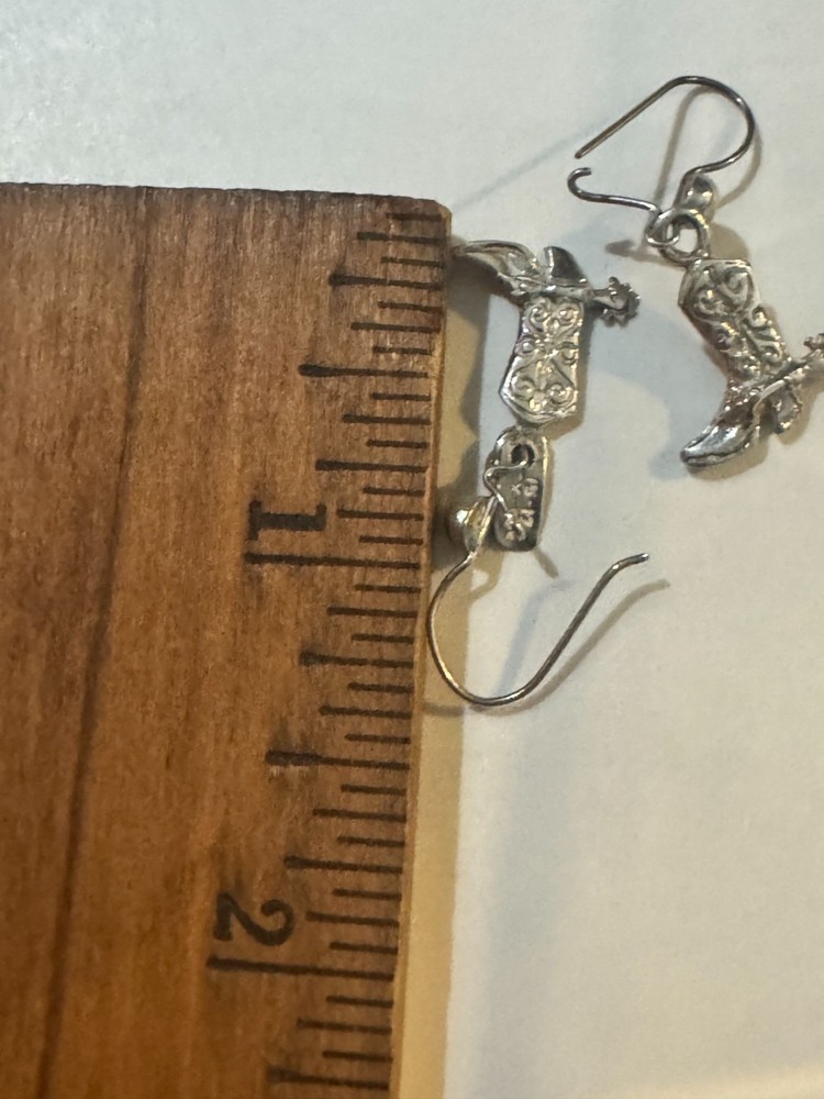 Western Cowboy Boot Sterling Silver Dangle Earrings Vintage Charm