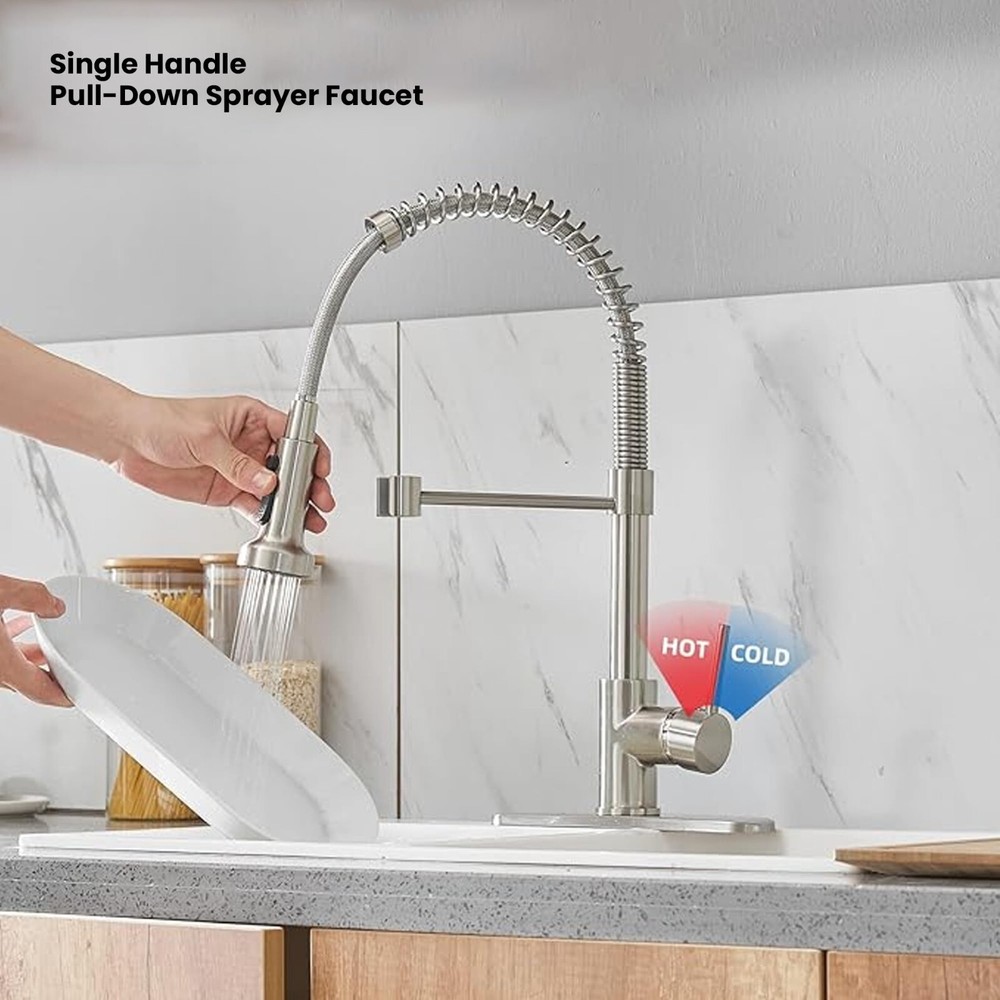 Leak-Proof Kitchen Sink Faucet Single Handle Pull-Down with Dual Mode Switch