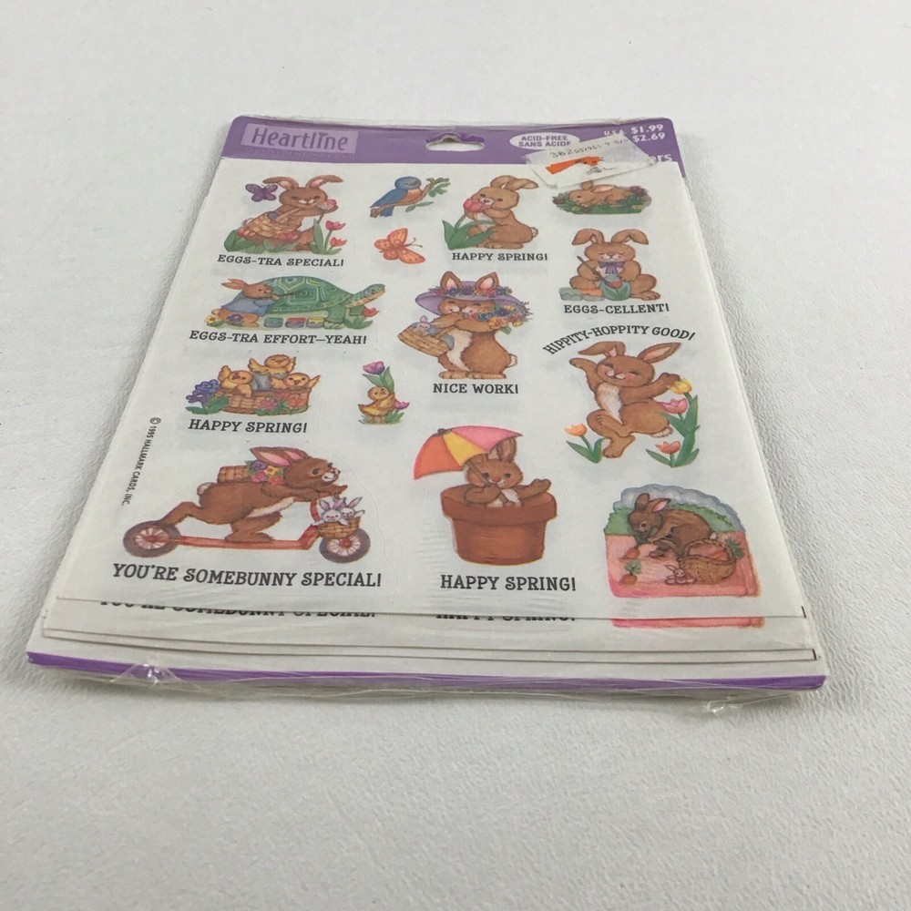 Heartline Easter Holiday Sticker Sheets Bunny Rabbit Springtime Decal Vintage