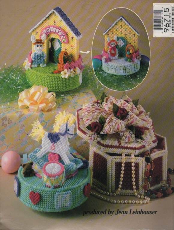 OOP!!!PLASTIC CANVAS MUSIC BOXES 6 SUPER CUTE DESIGNS