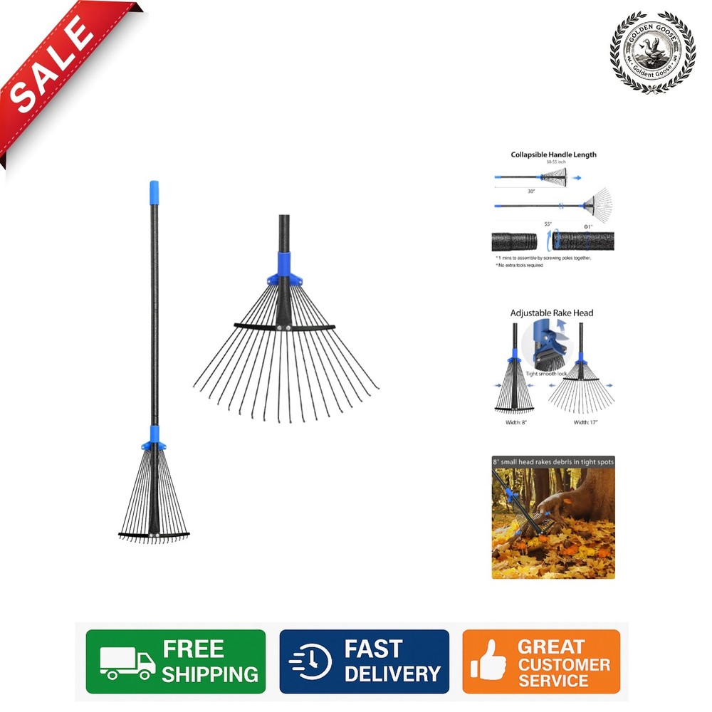 Adjustable Heavy Duty Metal Leaf Rake 8-17