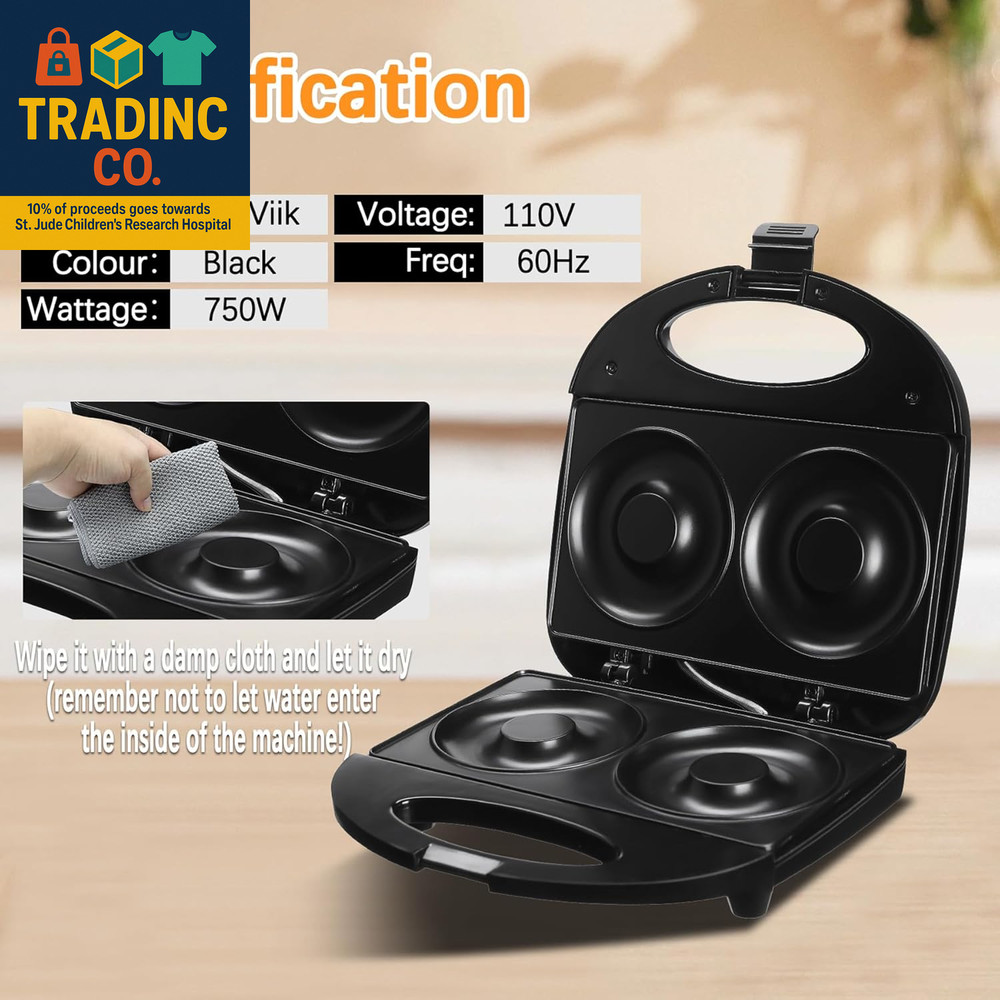 Donut Maker,Doughnut Machine,Bake 2 Donuts,Double-Sided Heating, Non-Stick Surfa