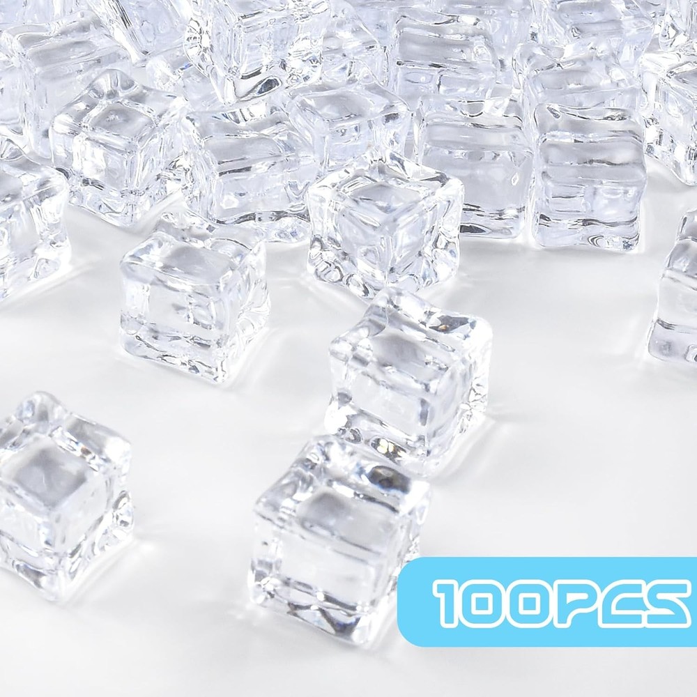 100 Pcs Fake Ice Cube 0.7'' Acrylic Cube, Reusable Cubes Big, White
