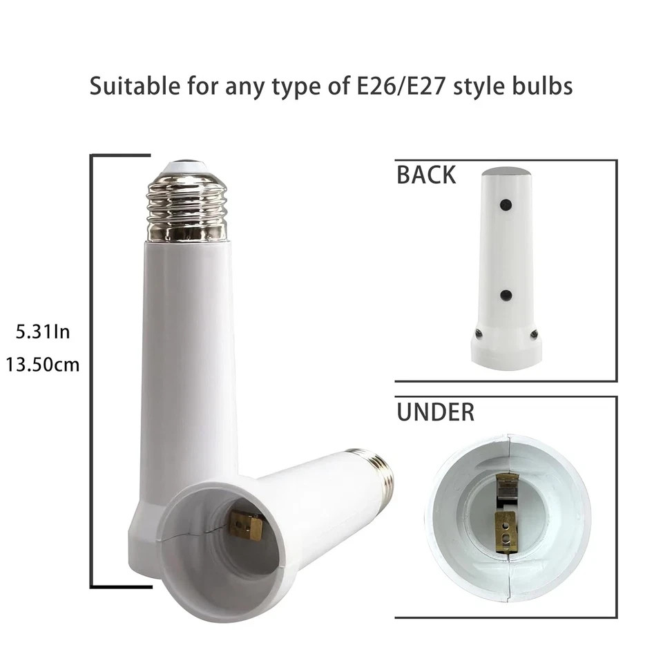 Light Socket Extender, E26/E27 Bulb Extender Standard White