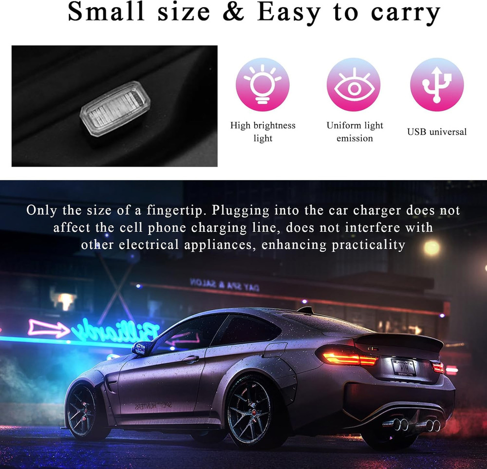 4 PCS USB LED Car Interior Atmosphere Lamp, Mini LED Plug-In USB Interface Trunk