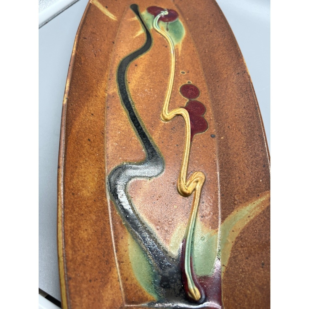 Vintage Peter Kaiser Signed stoneware Serving Tray rustic abstract design
