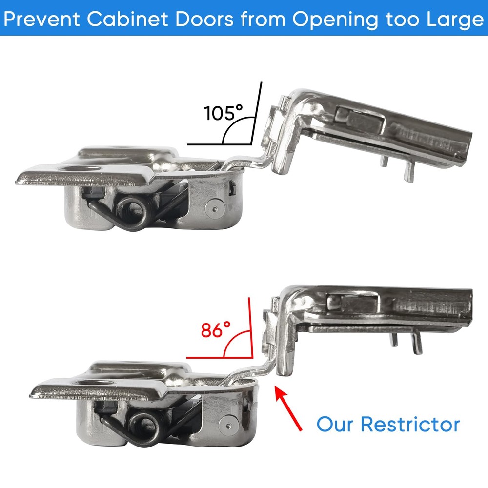 55pcs Door Hinge shims Cabinet Restrictor Clips, 86 Degree Angle 55 Grey