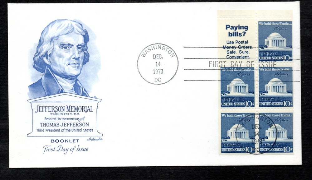 US Scott #1510b Booklet Pane, FDC, Unaddressed