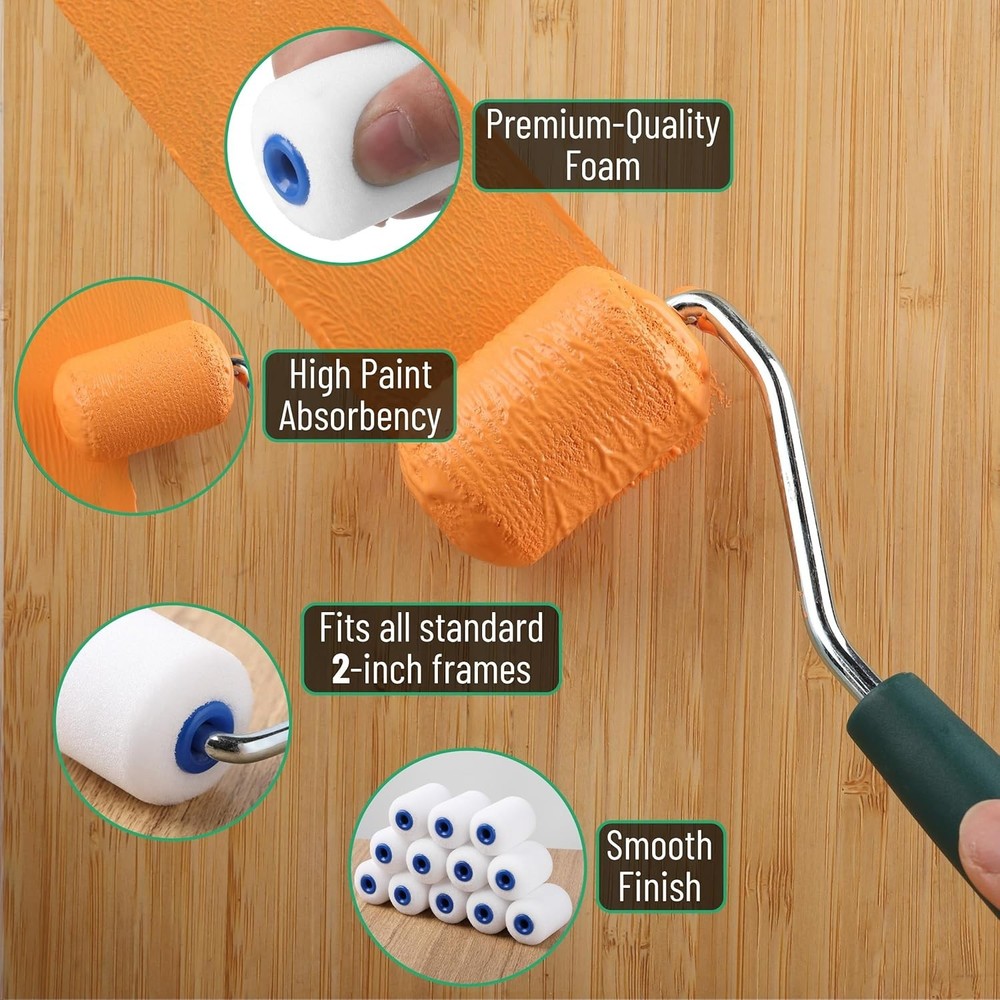 Versatile 12-Pack Foam Paint Roller Covers, 2 Inches for Crafting & Touch-Ups