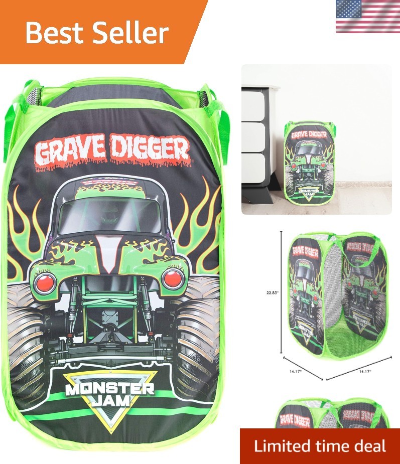 Monster Jam Grave Digger Laundry Hamper - Lightweight and Durable for Easy Use