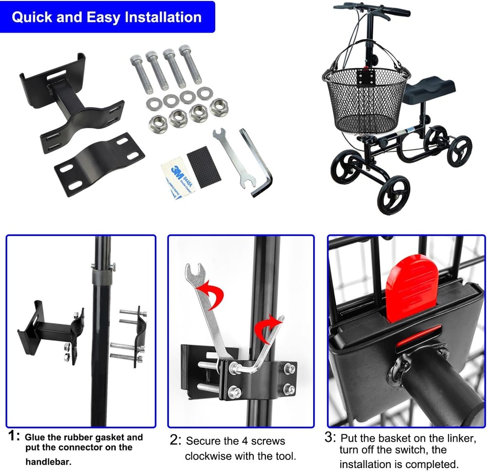 Knee Scooter Basket Accessory, Quick Release Removable Electric Scooter Baskets,