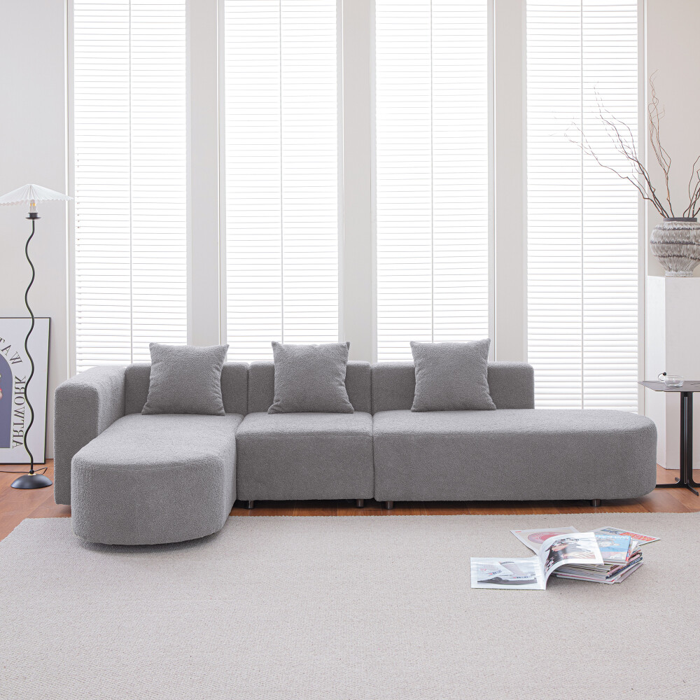 110.2'' Modern Sectional L shape boucle Sofa with curved seat
