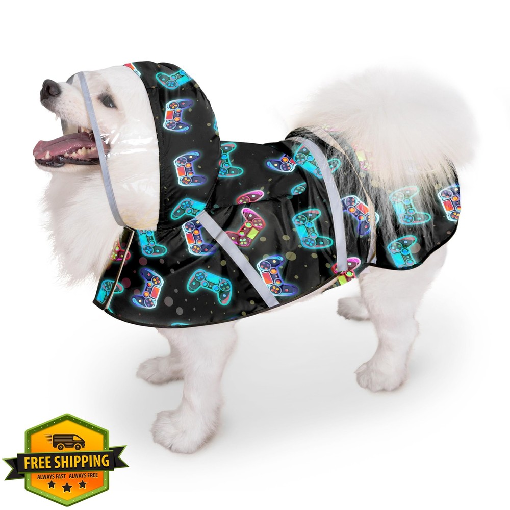 Eiaayer Dog Raincoat XXL Game Controller Black Waterproof Hooded Double Layer