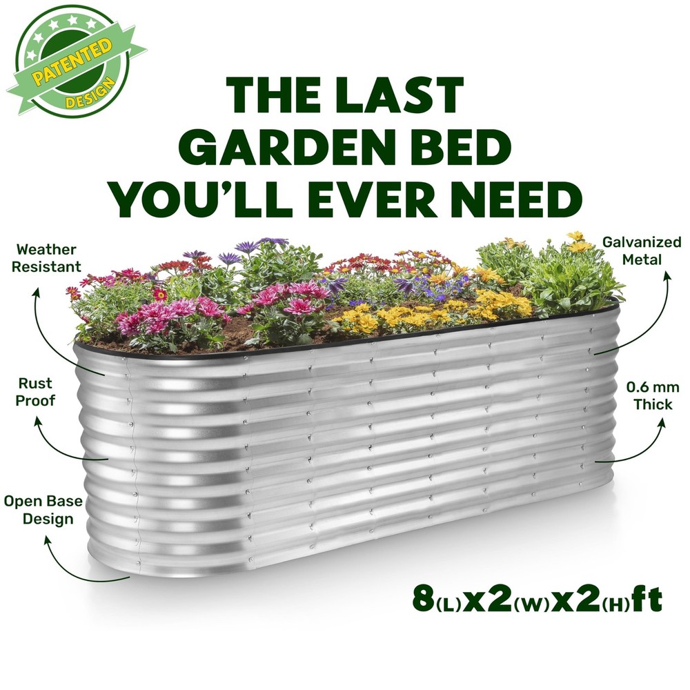 Plant & Plot Galvanized Raised Garden Beds Outdoor // 8×2×2 ft Planter
