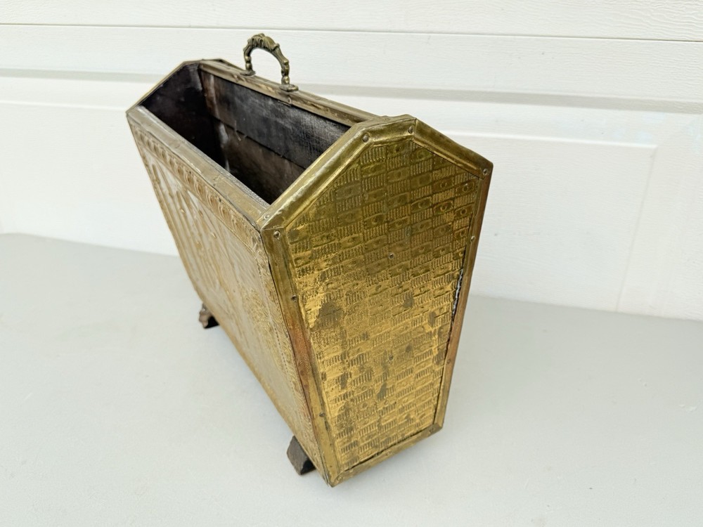 Vintage Embossed Brass Magazine Rack Holder