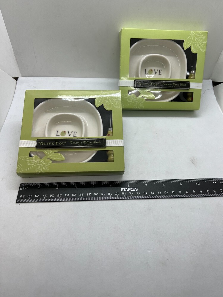 2 Love Olive Serving Dish and Spreader Ceramic Kate Aspen Gift Box