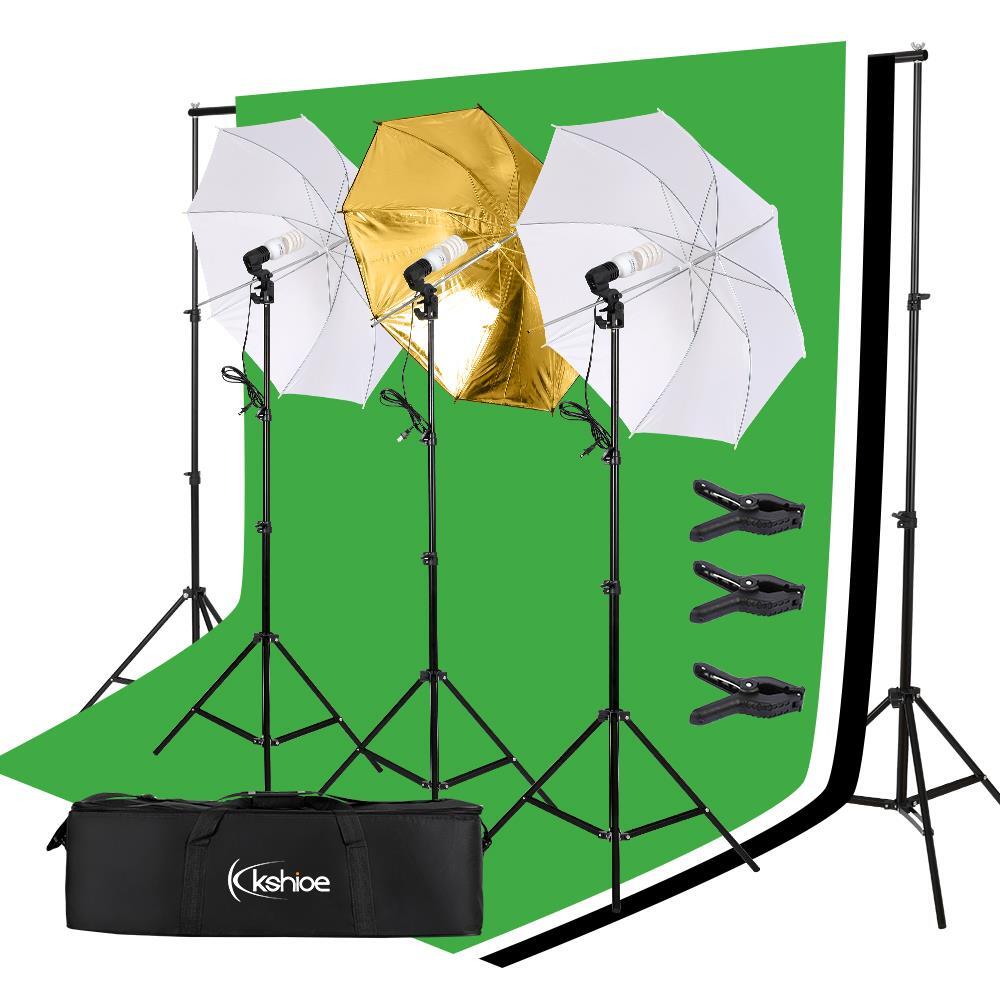 New Studio Photography Kit w/ 3 Light Bulbs 33" White Umbrella Light Modifier
