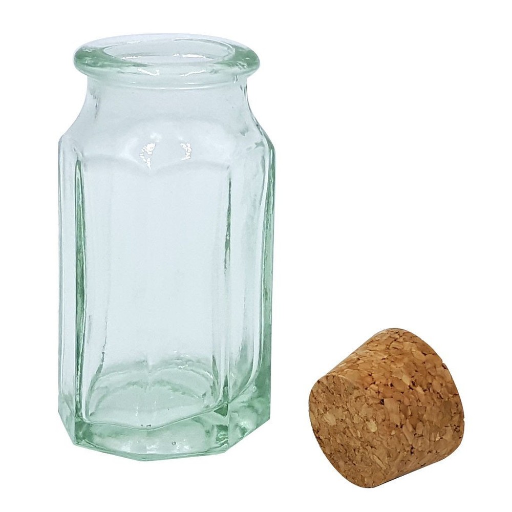 Green Glass Spice Bottle, Faceted