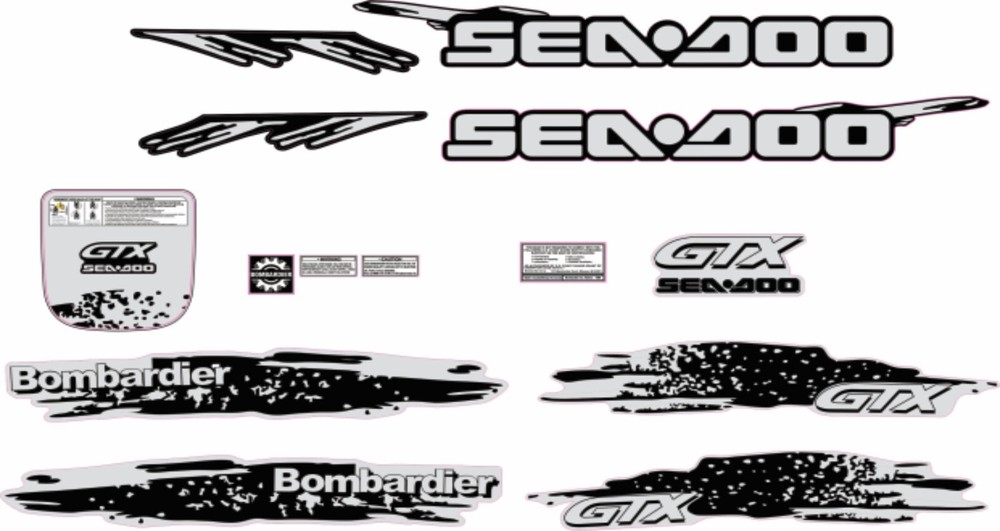 SEADOO GTX 1996 Graphics / Decal / Sticker Kit CUSTOM BLACK & GREY