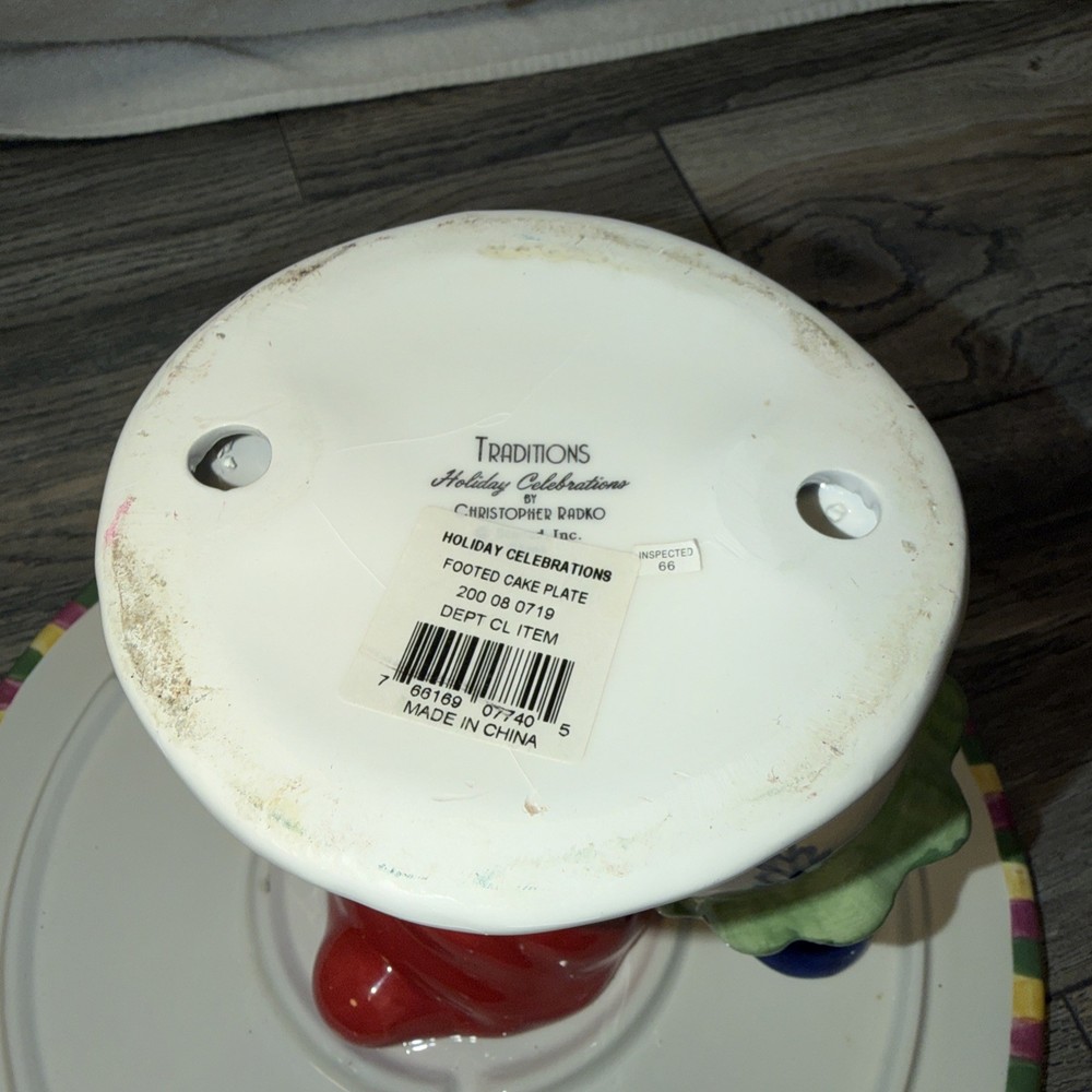 CHRISTOPHER RADKO HOLIDAY TRADITIONS SNOWMAN FOOTED CAKE PLATE