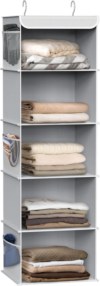 5 Shelf Hanging Closet Organizer, Gray