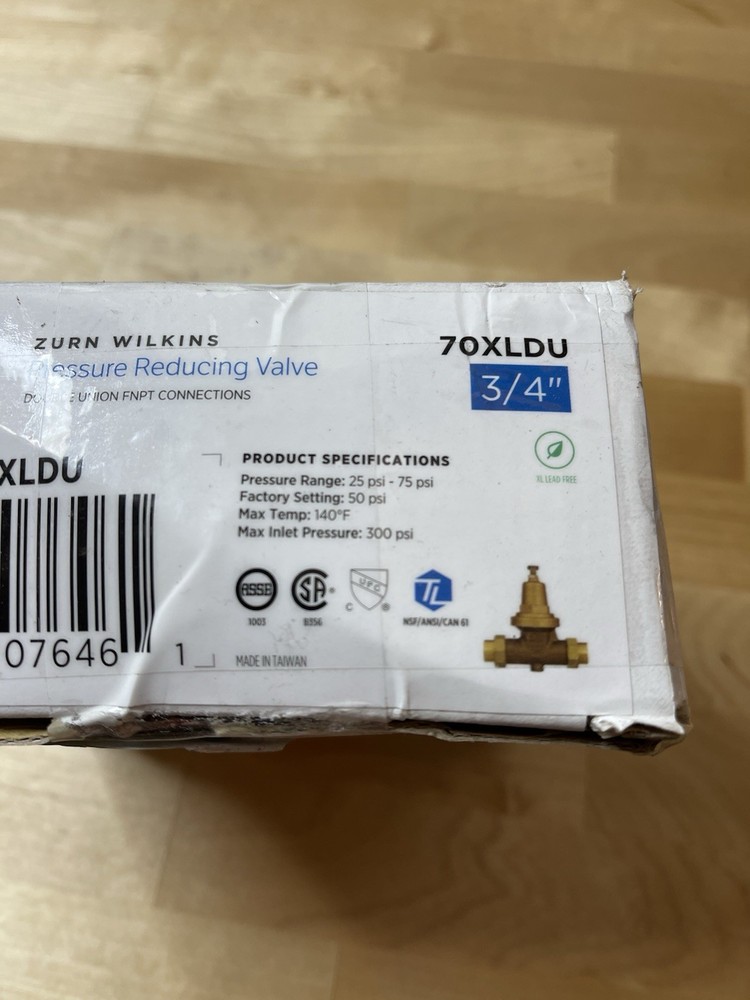 3/4in Zurn Wilkins 70XLDUC Pressure Reducing Valve Double Union