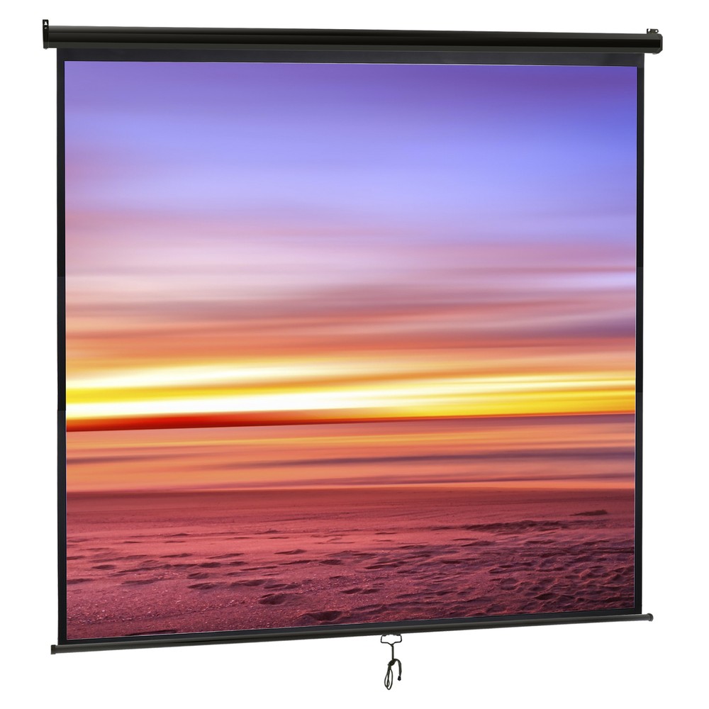120" HD 1:1 Projector Screen 84" X 84" Manual Ceiling/Wall Mount Pull Down Black