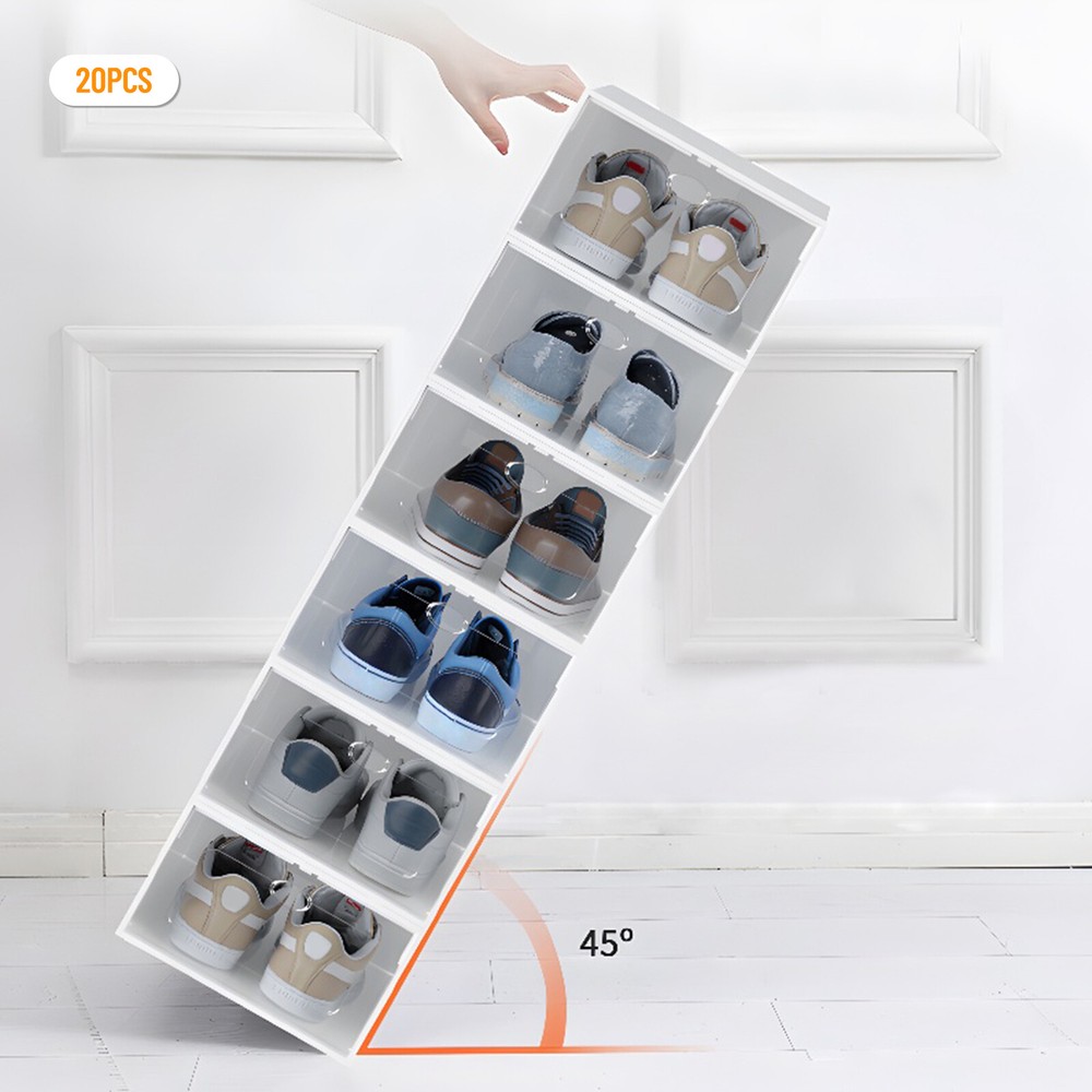 20Pcs Plastic Shoes Storage Box Stackable Display Case Sneaker Organizer Case