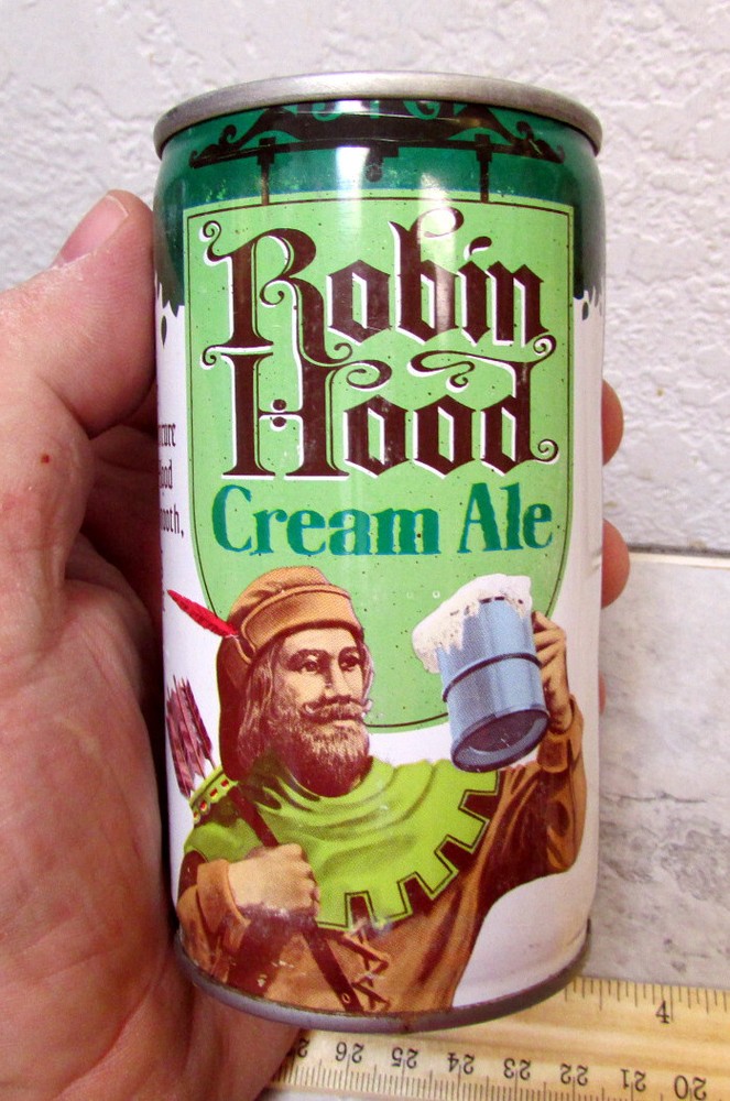 Robin Hood Cream Ale 12 oz, empty pull tab top tin beer can style, great colors