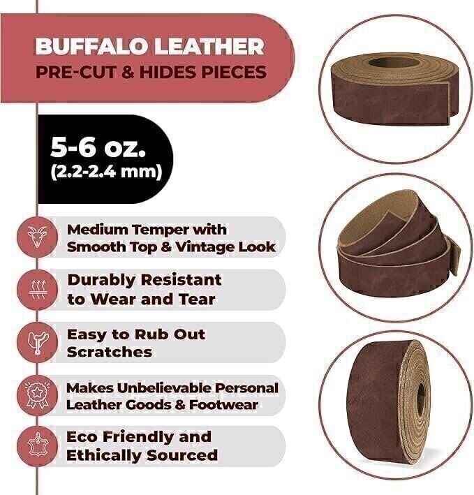 ELW Buffalo Hide Leather Strap 5-6 oz | Blank Belts