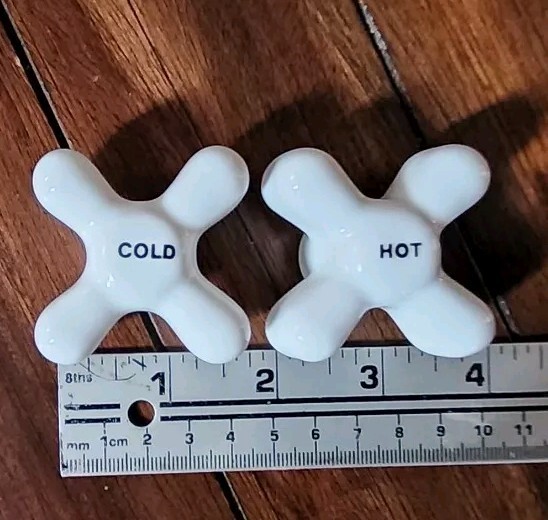 Porcelain HOT/ COLD Cross Bath/Sink Knobs Faucet Handle White Plumbing Replace