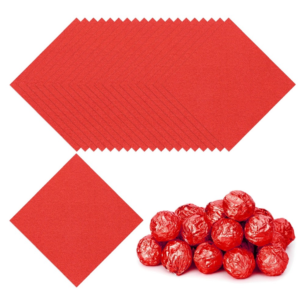 Foil Candy Wrappers 6x6 Inch, 100 Pcs Red Orange Pattern Paper for Candy