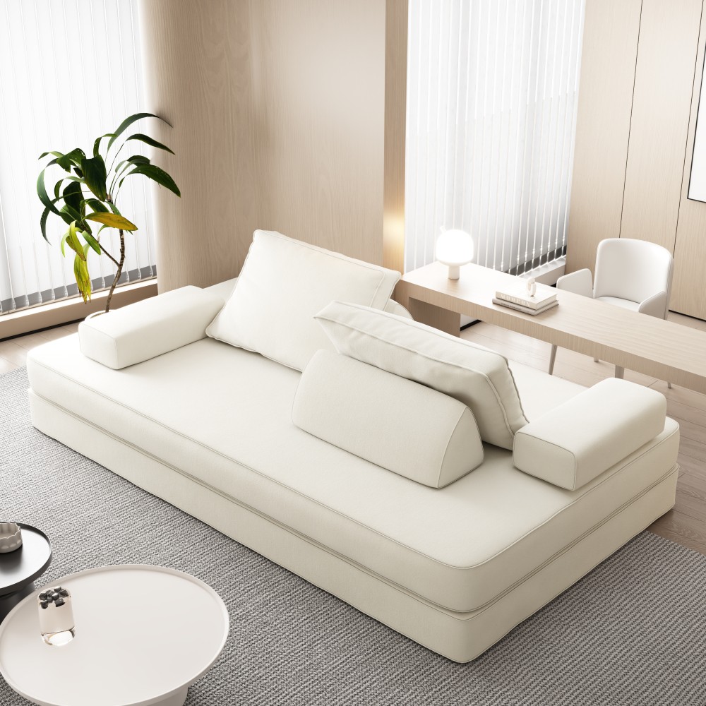 86.6" Convertible Sofa Bed w/ Removable Backrests & Pillows, Chenille Fabric