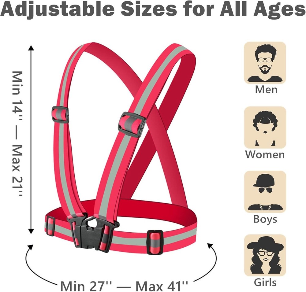 Reflective Strap Safety Vest Gear - 2-10 Pack Adjustable High Visible Red X2