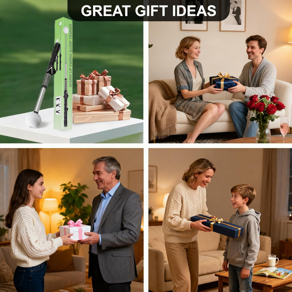 Retractable Golf Swing Trainer with Click Stick - Right-Handed Golf Grip Trainer