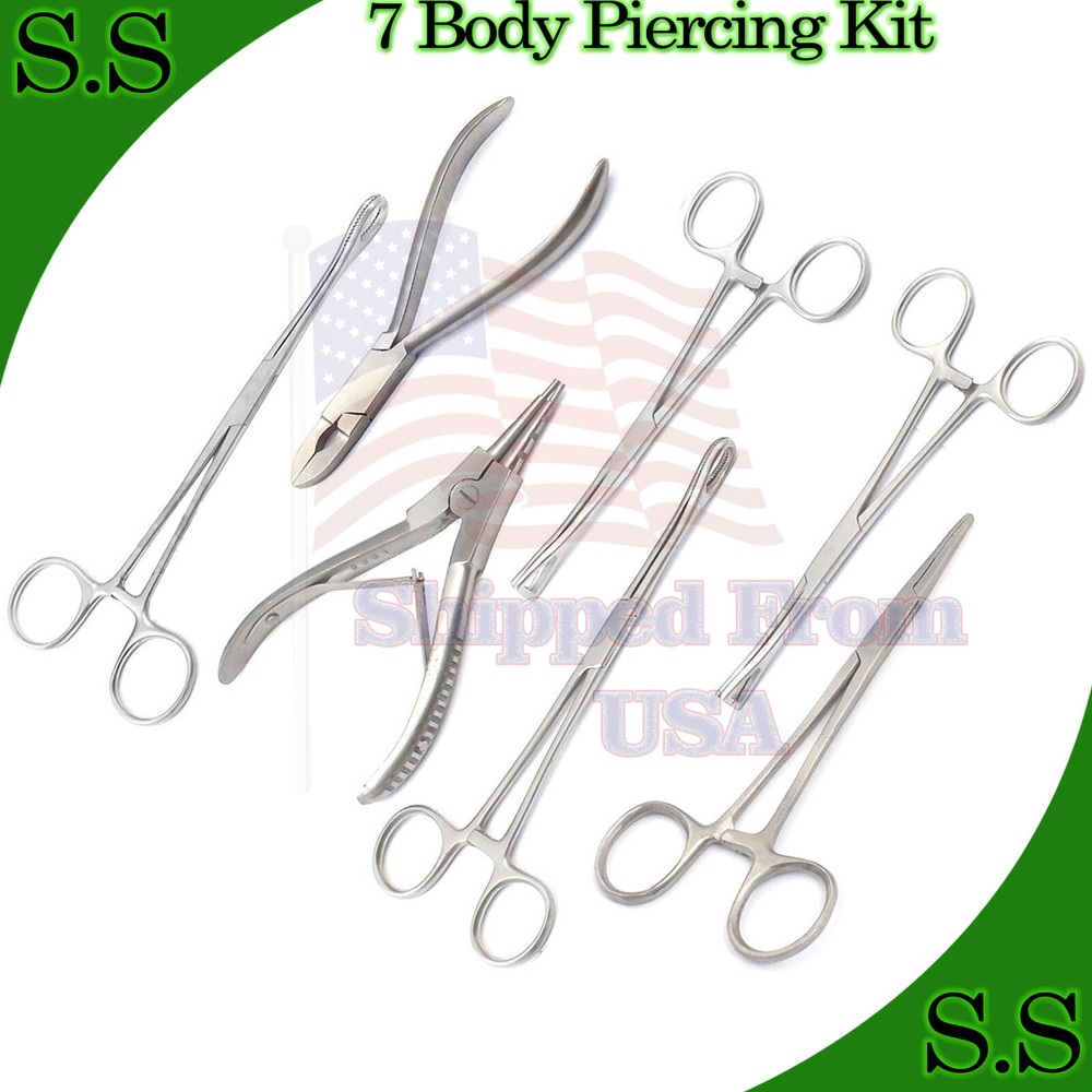 7 Body Piercing Instruments kit Tools Penington Forceps DS-1110