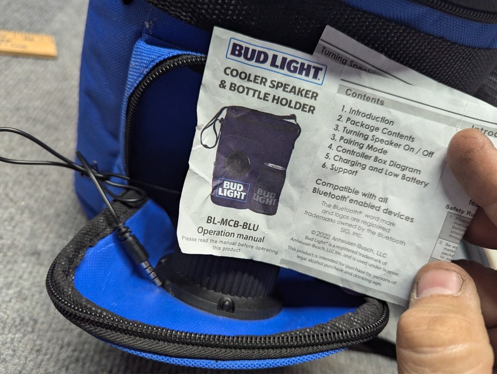Bud Light Cooler Speaker & Bottle Holder - Small tear on bottom