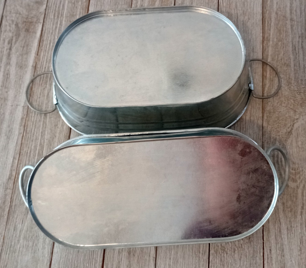 2 pc. Small Silver Steel Galvanized Tins