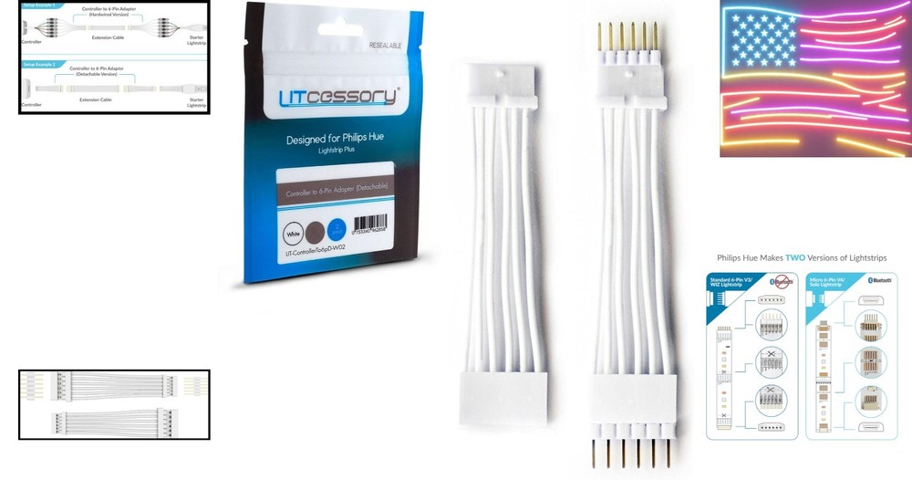 Controller to 6-Pin Adapter for Philips Hue/WiZ Lightstrip Detachable Version...