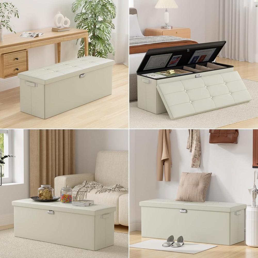 Storage Bench, Fire-Resistant 30-Inch Folding Bench Stool, Multiple Colors