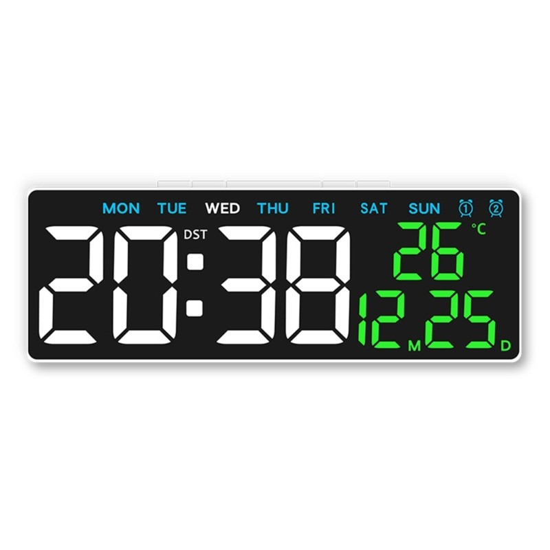 Adjustable Brightness LED Digital Clock with Time Date Temperature Features for