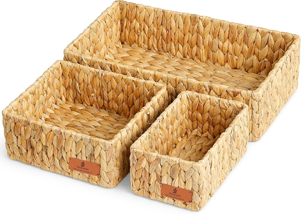 Storage Baskets Shelves Set of 3 Rectangular Open-Top Wicker Storage Bins W/