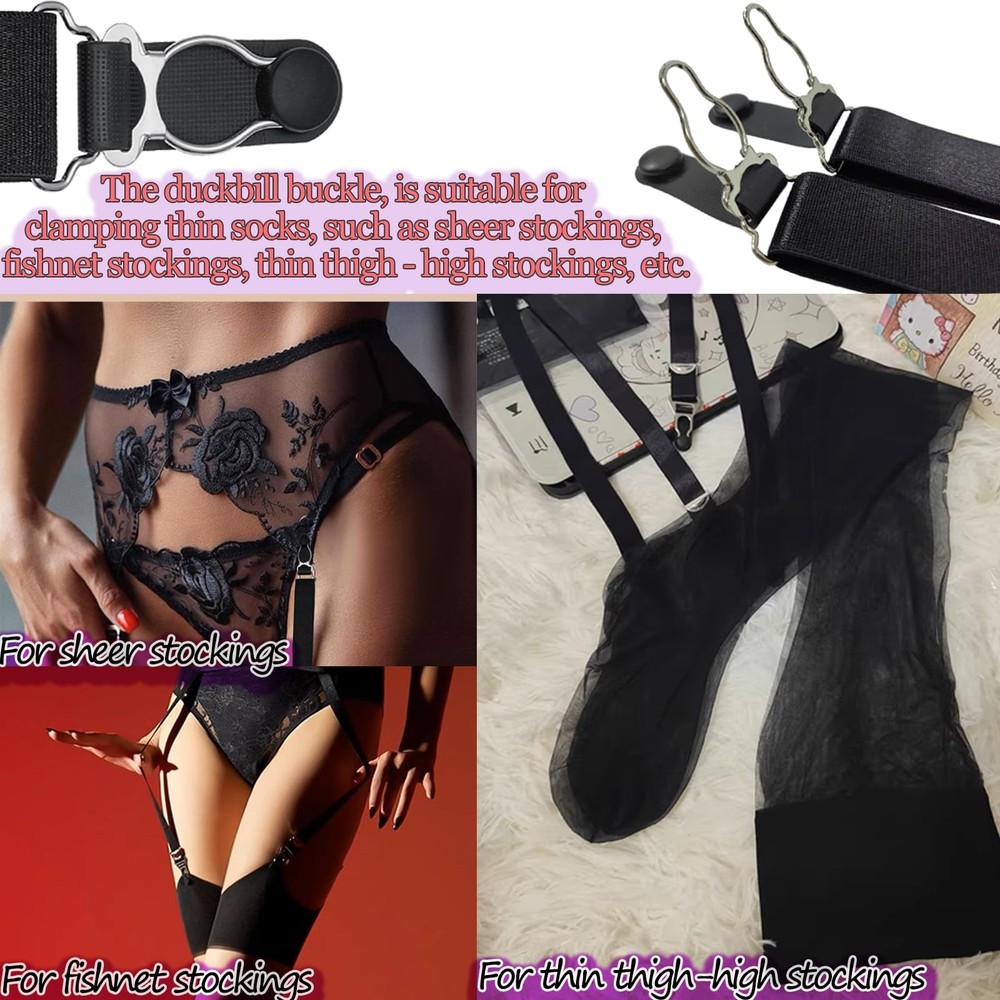 WILLWIN Multifunction Elastic Stocking Clips Suspenders One Size, Black