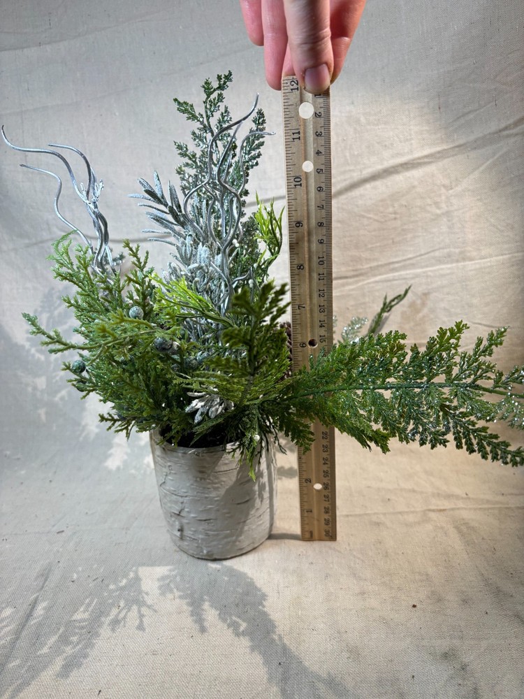 Ceramic Birch Bark Planter With Pine & Pinecone Bouquet Christmas