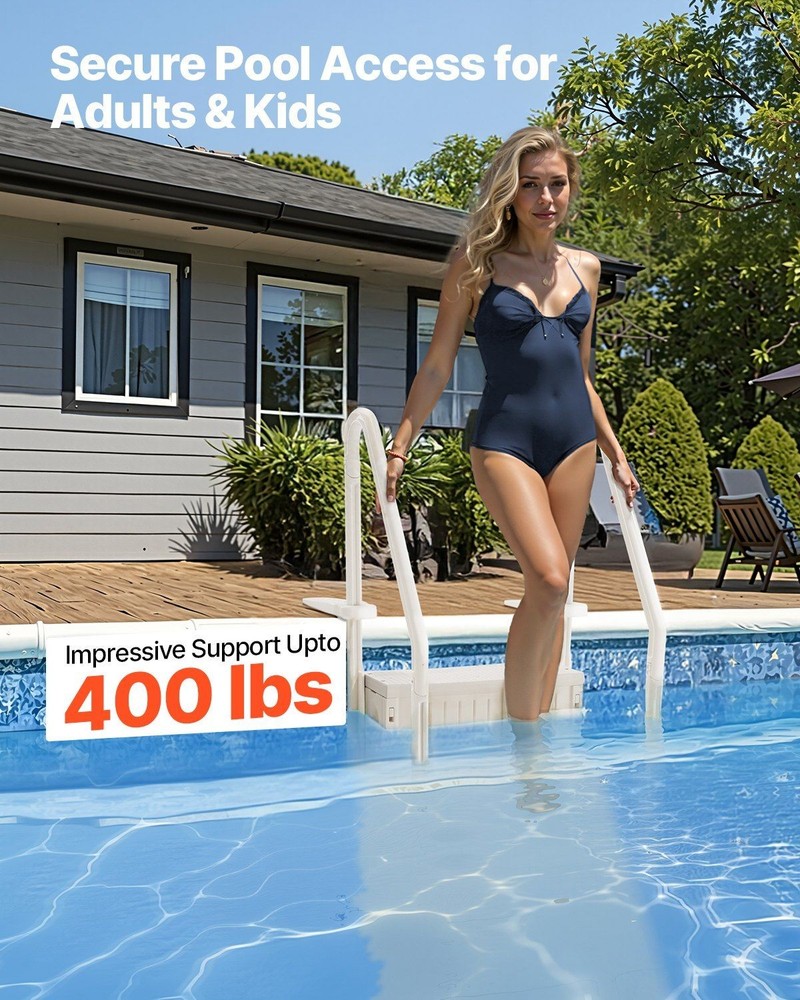 Rounded Grip 4-Step Pool Steps 400lb Max 48-54in Double Handrail